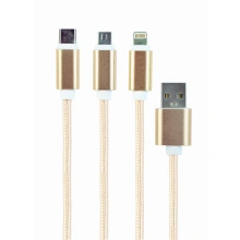 Gembird CABLEXPERT kabel USB A Male/Micro B + Type-C + Lightning, 1m, gold