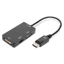 Digitus převodník 3v1 DisplayPort - HDMI, DVI, VGA, M/F/F/F, 20cm, černá